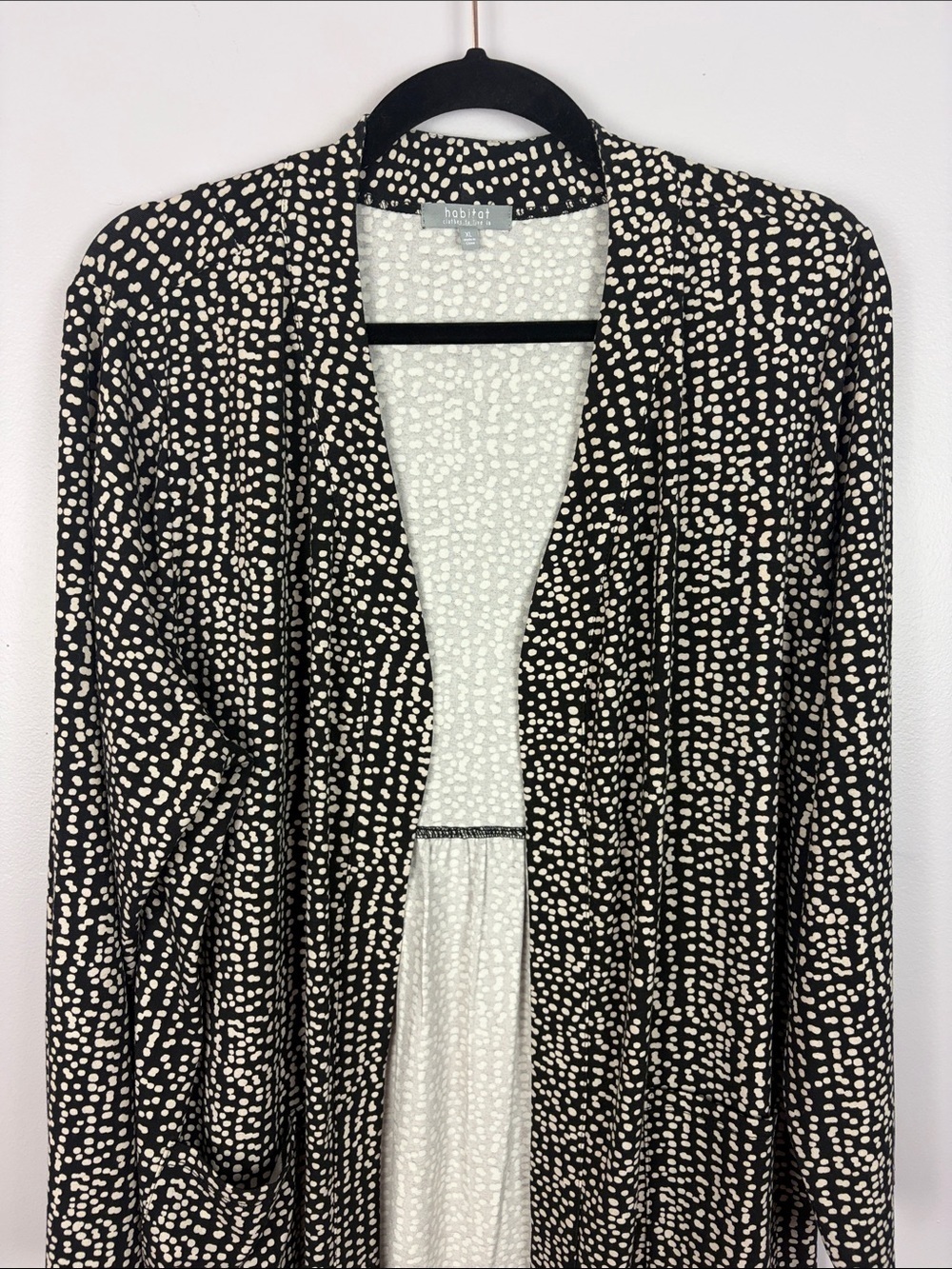 Habitat Women’s Open Front Cardigan XL Black White Dot Print Stretch Jacket - Picture 3 of 13